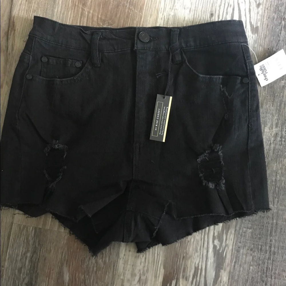 Black denim shorts